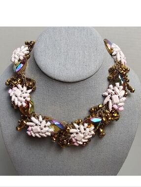 [J. Crew] Rare Brûlèe Beaded Ombre Pink Rosette Cluster Statement Necklace
